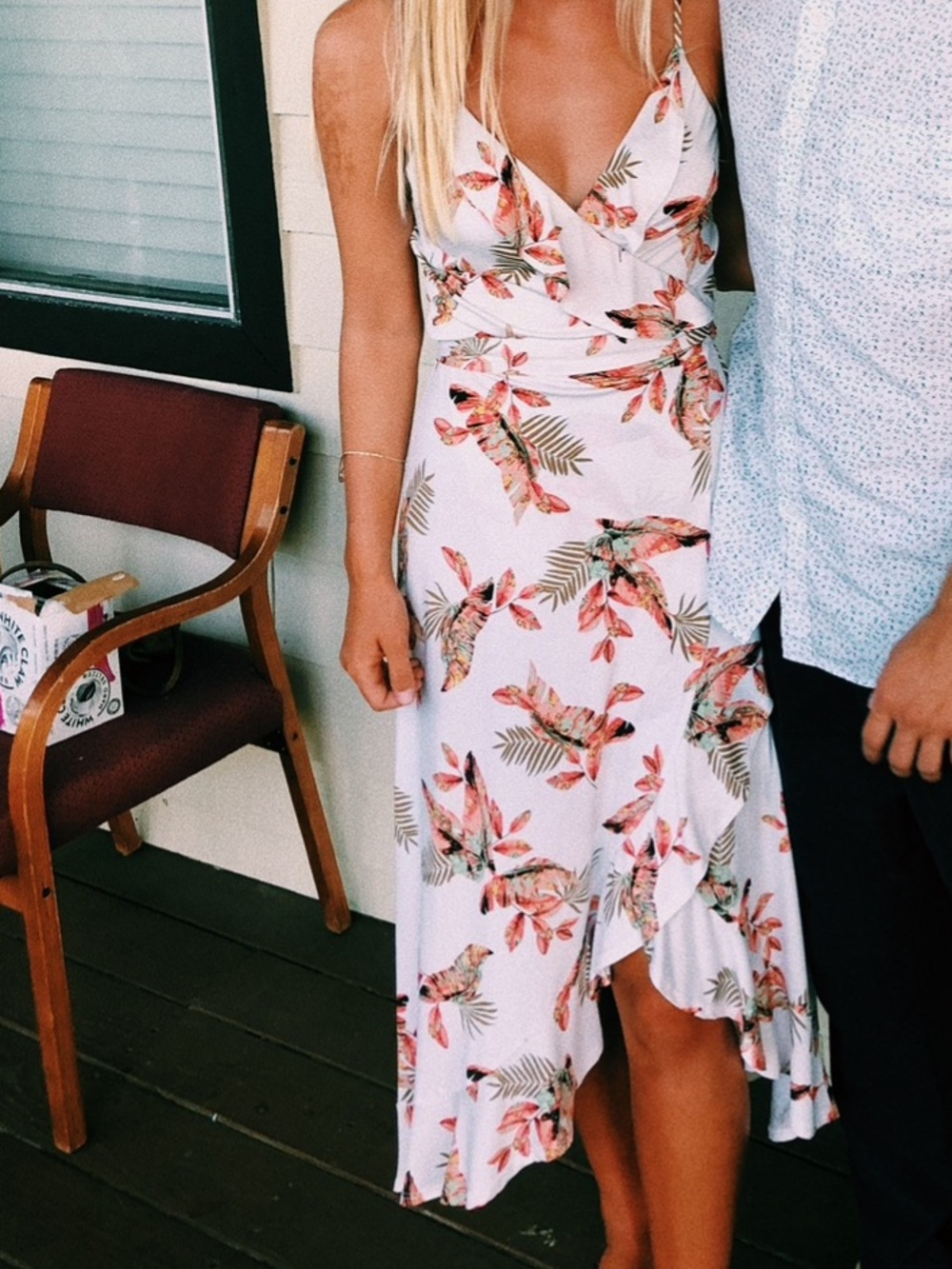 Veronica M White Wrap Dress with Pink & Green Floral Print